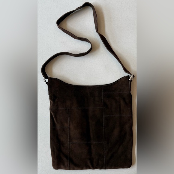 Vintage Banana Republic Cow Split Leather Suede Brown Crossbody Purse Patchwork - Picture 1 of 16